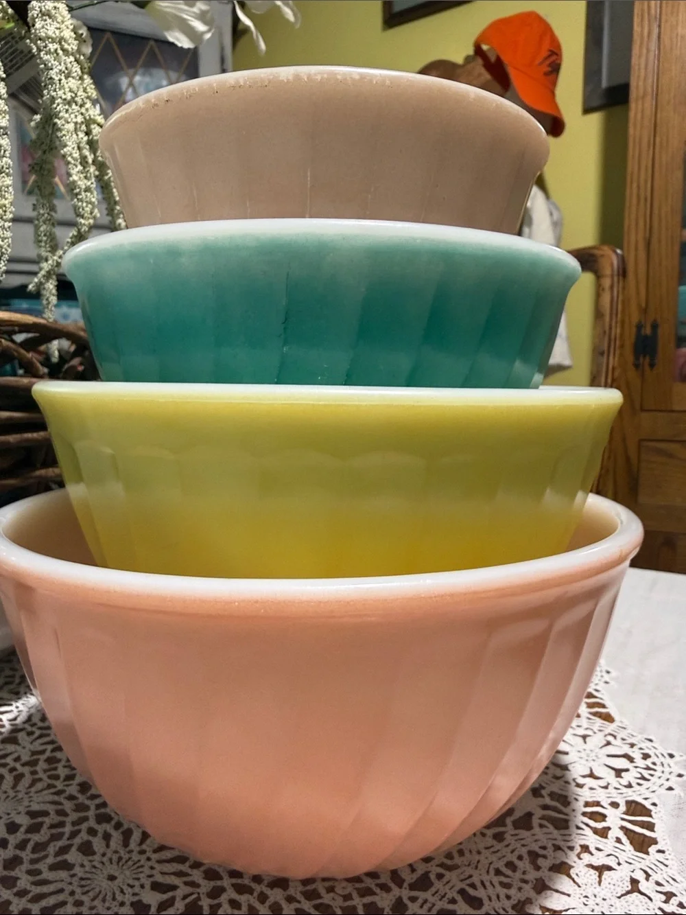 Vintage Fire King Rainbow swirl mixing bowl set
